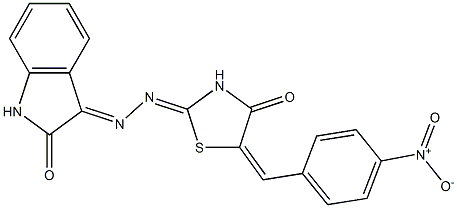 1H-indole-2,3-dione 3-[(5-{4-nitrobenzylidene}-4-oxo-1,3-thiazolidin-2-ylidene)hydrazone] Structure