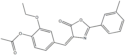 2-ethoxy-4-[(2-(3-methylphenyl)-5-oxo-1,3-oxazol-4(5H)-ylidene)methyl]phenyl acetate 化学構造式