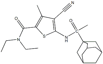 5-[(1-adamantylacetyl)amino]-4-cyano-N,N-diethyl-3-methylthiophene-2-carboxamide Struktur