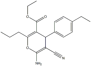 ethyl 6-amino-5-cyano-4-(4-ethylphenyl)-2-propyl-4H-pyran-3-carboxylate 化学構造式