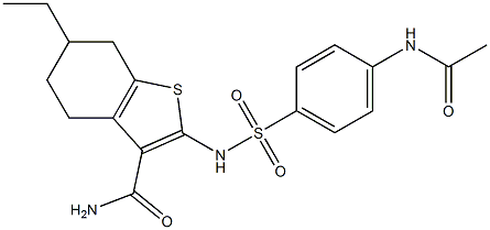 2-({[4-(acetylamino)phenyl]sulfonyl}amino)-6-ethyl-4,5,6,7-tetrahydro-1-benzothiophene-3-carboxamide Struktur