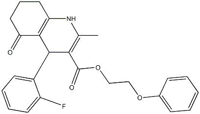 2-phenoxyethyl 4-(2-fluorophenyl)-2-methyl-5-oxo-1,4,5,6,7,8-hexahydro-3-quinolinecarboxylate,,结构式