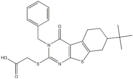 [(3-benzyl-7-tert-butyl-4-oxo-3,4,5,6,7,8-hexahydro[1]benzothieno[2,3-d]pyrimidin-2-yl)sulfanyl]acetic acid Struktur