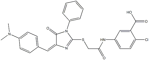 2-chloro-5-{[({4-[4-(dimethylamino)benzylidene]-5-oxo-1-phenyl-4,5-dihydro-1H-imidazol-2-yl}sulfanyl)acetyl]amino}benzoic acid 结构式