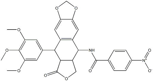 4-nitro-N-[8-oxo-9-(3,4,5-trimethoxyphenyl)-5,5a,6,8,8a,9-hexahydrofuro[3',4':6,7]naphtho[2,3-d][1,3]dioxol-5-yl]benzamide 化学構造式