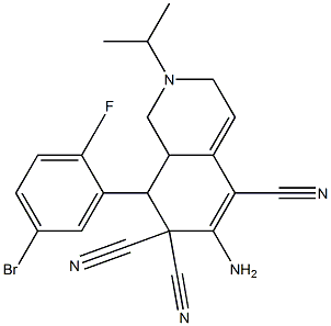 6-amino-8-(5-bromo-2-fluorophenyl)-2-isopropyl-2,3,8,8a-tetrahydro-5,7,7(1H)-isoquinolinetricarbonitrile 化学構造式