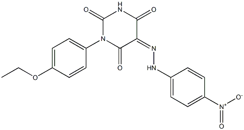1-(4-ethoxyphenyl)-2,4,5,6(1H,3H)-pyrimidinetetrone 5-({4-nitrophenyl}hydrazone) Struktur
