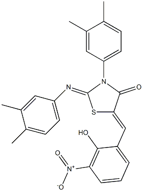 3-(3,4-dimethylphenyl)-2-[(3,4-dimethylphenyl)imino]-5-{2-hydroxy-3-nitrobenzylidene}-1,3-thiazolidin-4-one 结构式
