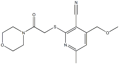 4-(methoxymethyl)-6-methyl-2-{[2-(4-morpholinyl)-2-oxoethyl]sulfanyl}nicotinonitrile,,结构式