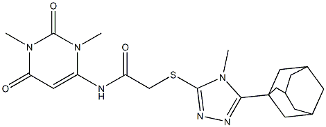 2-{[5-(1-adamantyl)-4-methyl-4H-1,2,4-triazol-3-yl]sulfanyl}-N-(1,3-dimethyl-2,6-dioxo-1,2,3,6-tetrahydro-4-pyrimidinyl)acetamide Struktur
