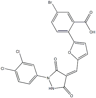 5-bromo-2-(5-{[1-(3,4-dichlorophenyl)-3,5-dioxo-4-pyrazolidinylidene]methyl}-2-furyl)benzoic acid 化学構造式