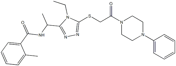 N-[1-(4-ethyl-5-{[2-oxo-2-(4-phenyl-1-piperazinyl)ethyl]sulfanyl}-4H-1,2,4-triazol-3-yl)ethyl]-2-methylbenzamide,,结构式