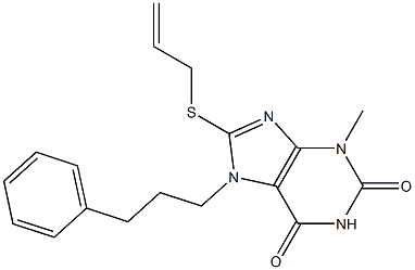8-(allylsulfanyl)-3-methyl-7-(3-phenylpropyl)-3,7-dihydro-1H-purine-2,6-dione Struktur