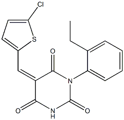 5-[(5-chloro-2-thienyl)methylene]-1-(2-ethylphenyl)-2,4,6(1H,3H,5H)-pyrimidinetrione 化学構造式