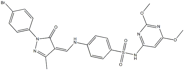4-({[1-(4-bromophenyl)-3-methyl-5-oxo-1,5-dihydro-4H-pyrazol-4-ylidene]methyl}amino)-N-(2,6-dimethoxy-4-pyrimidinyl)benzenesulfonamide,,结构式