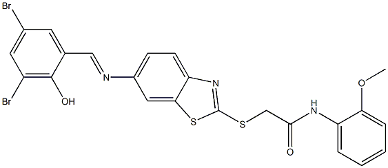 2-({6-[(3,5-dibromo-2-hydroxybenzylidene)amino]-1,3-benzothiazol-2-yl}sulfanyl)-N-(2-methoxyphenyl)acetamide Structure