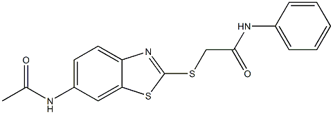 2-{[6-(acetylamino)-1,3-benzothiazol-2-yl]sulfanyl}-N-phenylacetamide 化学構造式