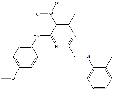 5-nitro-4-(4-methoxyanilino)-6-methyl-2-[2-(2-methylphenyl)hydrazino]pyrimidine 结构式