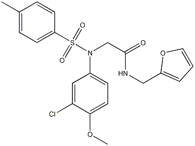 2-{3-chloro-4-methoxy[(4-methylphenyl)sulfonyl]anilino}-N-(2-furylmethyl)acetamide 化学構造式