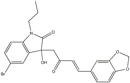 3-[4-(1,3-benzodioxol-5-yl)-2-oxo-3-butenyl]-5-bromo-3-hydroxy-1-propyl-1,3-dihydro-2H-indol-2-one Struktur