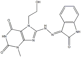 7-(2-hydroxyethyl)-3-methyl-8-[2-(2-oxo-1,2-dihydro-3H-indol-3-ylidene)hydrazino]-3,7-dihydro-1H-purine-2,6-dione,,结构式