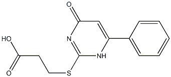 3-[(4-oxo-6-phenyl-1,4-dihydropyrimidin-2-yl)sulfanyl]propanoic acid 化学構造式