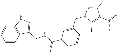 3-({4-nitro-3,5-dimethyl-1H-pyrazol-1-yl}methyl)-N-(1H-indol-3-ylmethyl)benzamide 结构式