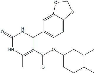 3,4-dimethylcyclohexyl 4-(1,3-benzodioxol-5-yl)-6-methyl-2-oxo-1,2,3,4-tetrahydro-5-pyrimidinecarboxylate 化学構造式