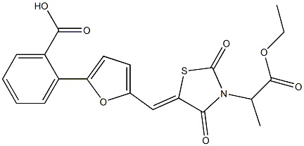 2-(5-{[3-(2-ethoxy-1-methyl-2-oxoethyl)-2,4-dioxo-1,3-thiazolidin-5-ylidene]methyl}-2-furyl)benzoic acid Structure