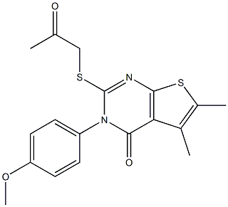 3-(4-methoxyphenyl)-5,6-dimethyl-2-[(2-oxopropyl)sulfanyl]thieno[2,3-d]pyrimidin-4(3H)-one 结构式