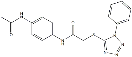 N-[4-(acetylamino)phenyl]-2-[(1-phenyl-1H-tetraazol-5-yl)sulfanyl]acetamide Struktur