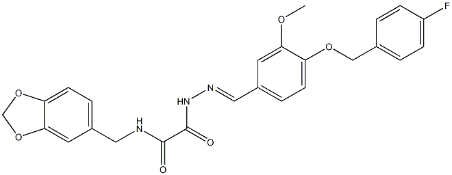 N-(1,3-benzodioxol-5-ylmethyl)-2-(2-{4-[(4-fluorobenzyl)oxy]-3-methoxybenzylidene}hydrazino)-2-oxoacetamide 化学構造式