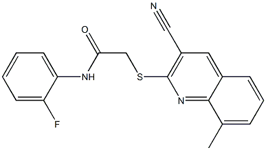 2-[(3-cyano-8-methyl-2-quinolinyl)sulfanyl]-N-(2-fluorophenyl)acetamide Structure