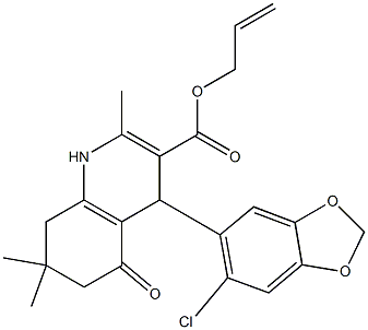 allyl 4-(6-chloro-1,3-benzodioxol-5-yl)-2,7,7-trimethyl-5-oxo-1,4,5,6,7,8-hexahydroquinoline-3-carboxylate,,结构式
