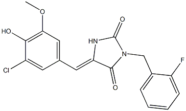 5-(3-chloro-4-hydroxy-5-methoxybenzylidene)-3-(2-fluorobenzyl)-2,4-imidazolidinedione,,结构式