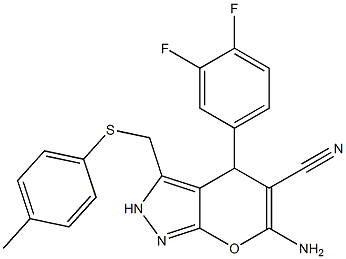 6-amino-4-(3,4-difluorophenyl)-3-{[(4-methylphenyl)sulfanyl]methyl}-2,4-dihydropyrano[2,3-c]pyrazole-5-carbonitrile|