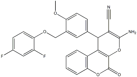 3-amino-1-{3-[(2,4-difluorophenoxy)methyl]-4-methoxyphenyl}-5-oxo-1,5-dihydropyrano[2,3-c]chromene-2-carbonitrile Structure
