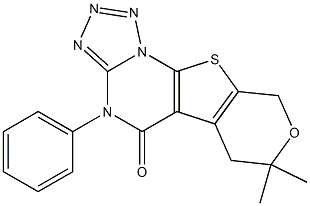 7,7-dimethyl-4-phenyl-6,9-dihydro-7H-pyrano[4',3':4,5]thieno[3,2-e]tetraazolo[1,5-a]pyrimidin-5(4H)-one,,结构式