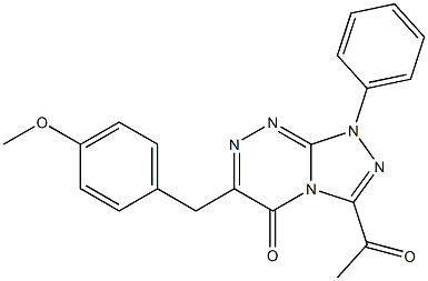 3-acetyl-6-(4-methoxybenzyl)-1-phenyl[1,2,4]triazolo[3,4-c][1,2,4]triazin-5(1H)-one Struktur