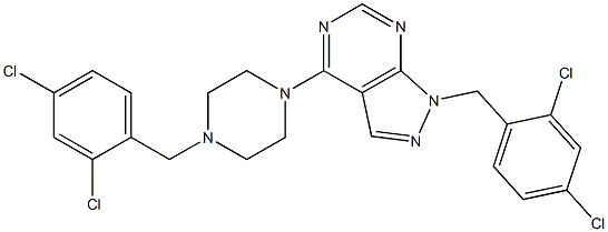1-(2,4-dichlorobenzyl)-4-[4-(2,4-dichlorobenzyl)-1-piperazinyl]-1H-pyrazolo[3,4-d]pyrimidine 化学構造式