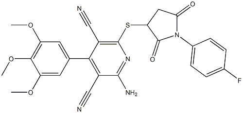 2-amino-6-{[1-(4-fluorophenyl)-2,5-dioxo-3-pyrrolidinyl]sulfanyl}-4-(3,4,5-trimethoxyphenyl)-3,5-pyridinedicarbonitrile