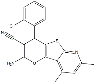 2-amino-4-(2-chlorophenyl)-7,9-dimethyl-4H-pyrano[2',3':4,5]thieno[2,3-b]pyridine-3-carbonitrile 结构式