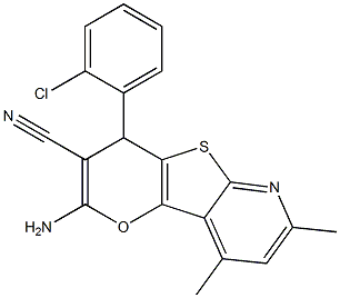 2-amino-4-(2-chlorophenyl)-7,9-dimethyl-4H-pyrano[2',3':4,5]thieno[2,3-b]pyridine-3-carbonitrile,,结构式