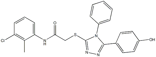 N-(3-chloro-2-methylphenyl)-2-{[5-(4-hydroxyphenyl)-4-phenyl-4H-1,2,4-triazol-3-yl]sulfanyl}acetamide 化学構造式
