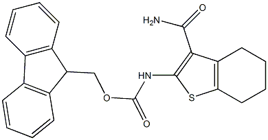 9H-fluoren-9-ylmethyl 3-(aminocarbonyl)-4,5,6,7-tetrahydro-1-benzothien-2-ylcarbamate 结构式