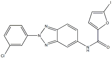 N-[2-(3-chlorophenyl)-2H-1,2,3-benzotriazol-5-yl]-5-iodo-2-furamide,,结构式