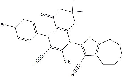 2-amino-4-(4-bromophenyl)-1-(3-cyano-5,6,7,8-tetrahydro-4H-cyclohepta[b]thien-2-yl)-7,7-dimethyl-5-oxo-1,4,5,6,7,8-hexahydro-3-quinolinecarbonitrile,,结构式