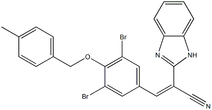 2-(1H-benzimidazol-2-yl)-3-{3,5-dibromo-4-[(4-methylbenzyl)oxy]phenyl}acrylonitrile,,结构式
