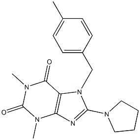 1,3-dimethyl-7-(4-methylbenzyl)-8-pyrrolidin-1-yl-3,7-dihydro-1H-purine-2,6-dione,,结构式