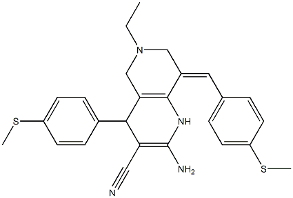 2-amino-6-ethyl-8-[4-(methylsulfanyl)benzylidene]-4-[4-(methylsulfanyl)phenyl]-1,4,5,6,7,8-hexahydro[1,6]naphthyridine-3-carbonitrile Struktur